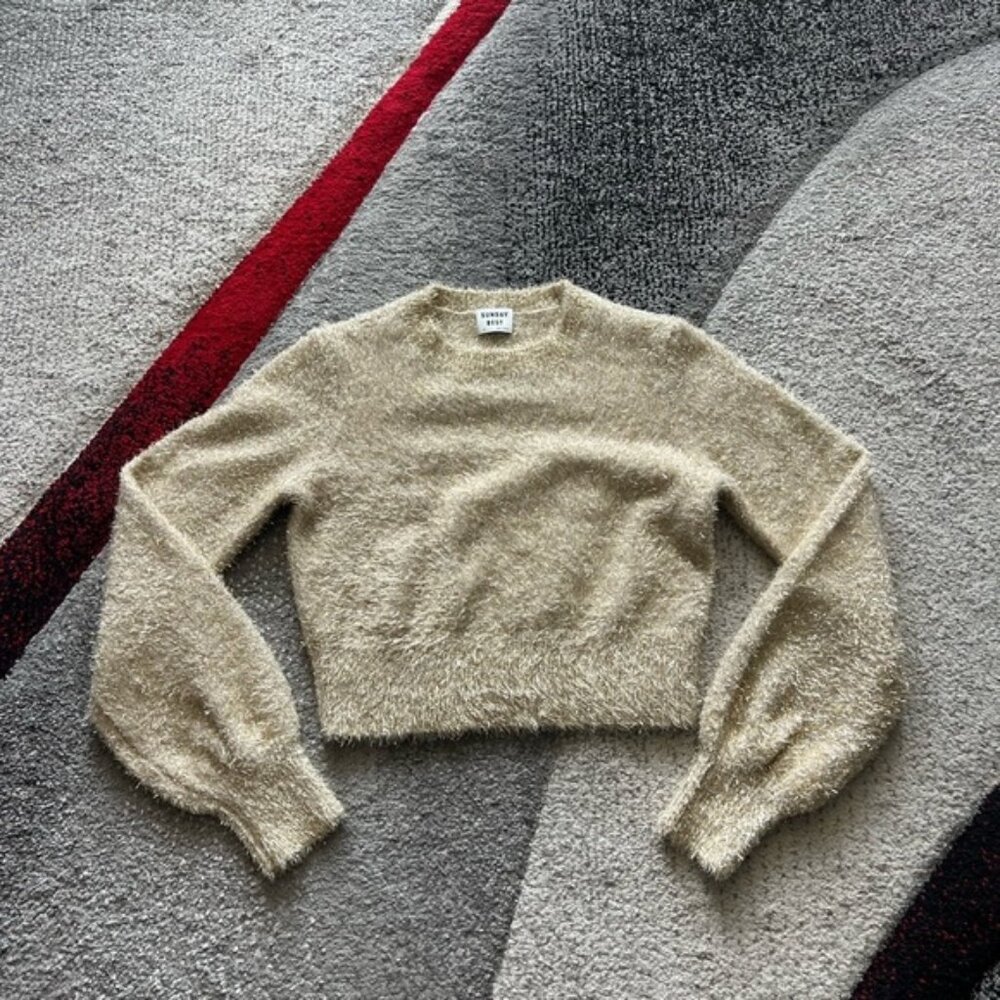Sunday Best Aritzia Kitten Gold Metallic Fuzzy Sweater